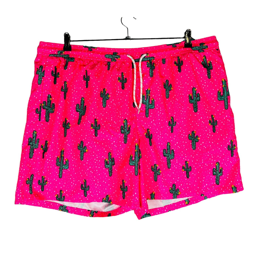 No Boundaries Mens Sz 2XL 44-46 Swim Trunks Lined Pink Cactus Pockets